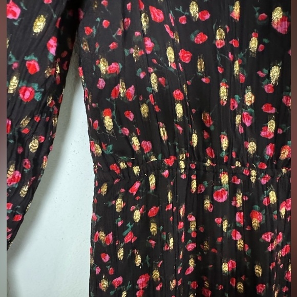J.Crew Ruffleneck Mini Dress Metallic Rose Pattern Elastic Waist Size 12 - Picture 7 of 11